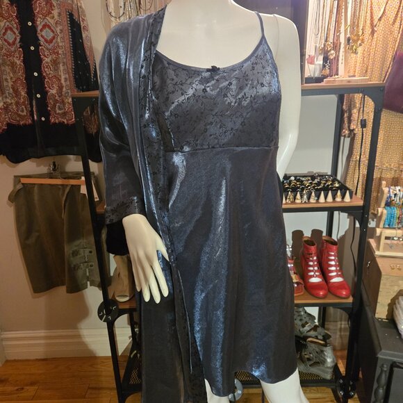 Blue Satin Set night gown kimono size Large - 12 - Picture 8 of 10